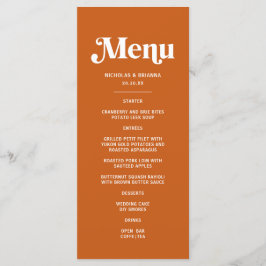 Moderne Burnt Orange Retro Boho Wedding Menükarte