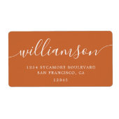 Moderne Burnt Orange Script Rücksendeadresse (Vorne)