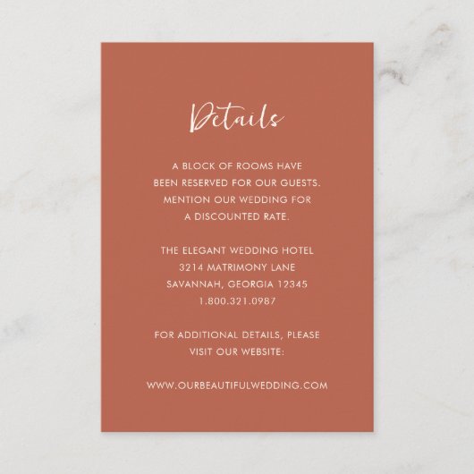 Moderne Burnt Orange Simple Wedding Begleitkarte (Vorderseite)