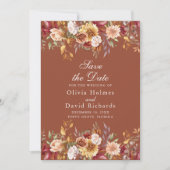 Moderne Burnt Orange Terracotta Wildblumen Hochzei Save The Date (Vorderseite)