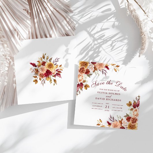 Moderne Burnt Orange Terracotta Wildblumen Hochzei Save The Date