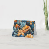 Moderne Burnt Orange- und Blue Floral Wedding Dankeskarte (Rückseite)