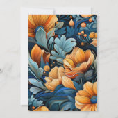 Moderne Burnt Orange- und Blue Floral Wedding Einladung (Rückseite)