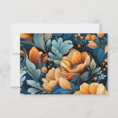 Moderne Burnt Orange und Blue Floral Wedding RSVP Karte (Rückseite)