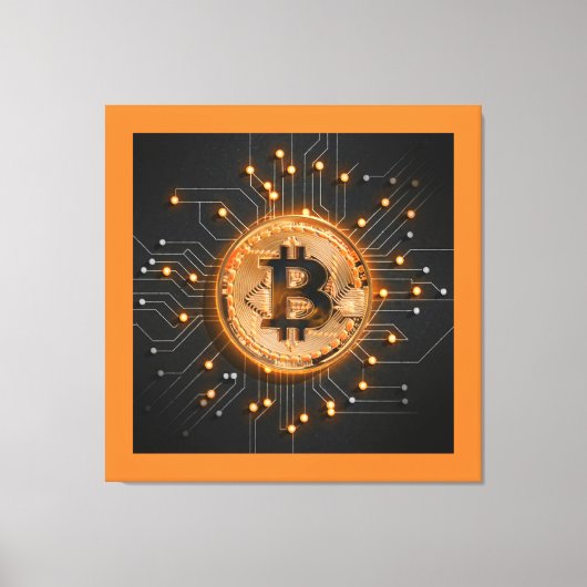 moderne Büroeinrichtung Krypto BITCOIN LOGO orange Leinwanddruck (Vorderseite)