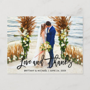 Moderne Bürstenschrift   Hochzeit Liebe und Dank Postkarte