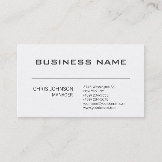Moderne Business Card des White Contemporary Manag Visitenkarte (Vorderseite)