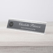 Moderne Business-Logos Schwarze Metalle-Führungskr Schreibtischnamensplakette (Vorderseite )