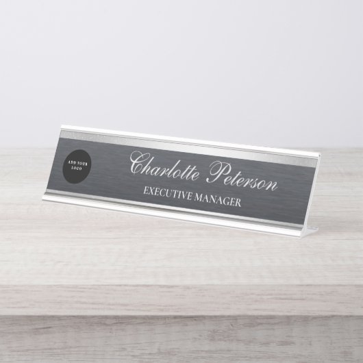 Moderne Business-Logos Schwarze Metalle-Führungskr Schreibtischnamensplakette (Vorderseite )