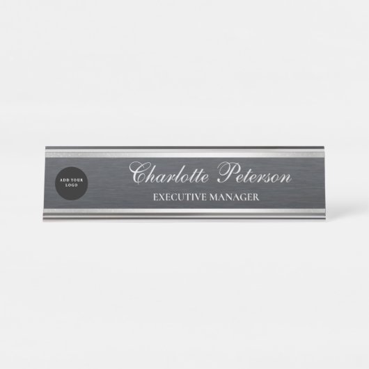 Moderne Business-Logos Schwarze Metalle-Führungskr Schreibtischnamensplakette (Vorderseite )