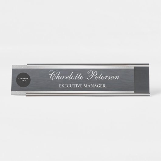 Moderne Business-Logos Schwarze Metalle-Führungskr Schreibtischnamensplakette (Vorderseite )