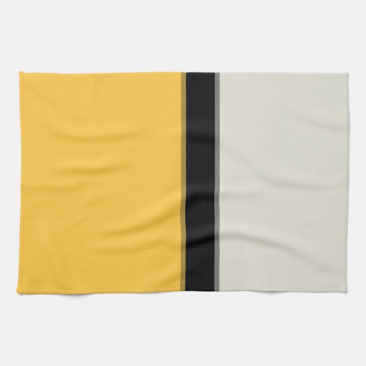 Moderne Butter Gelb Silbergraue schwarze Streifen Geschirrtuch (Horizontal)