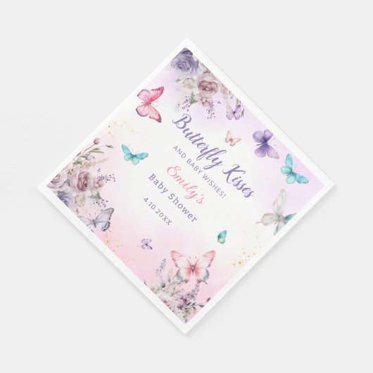 Moderne Butterfly Aquarell Blütendusche Serviette (Ecke)