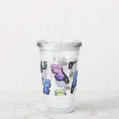 Moderne Butterfly-farbige Doodles Acryltrinkbecher (Rückseite)