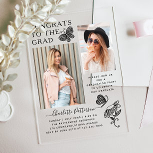 Moderne Butterfly Foto Graduation Party Acryleinladungen