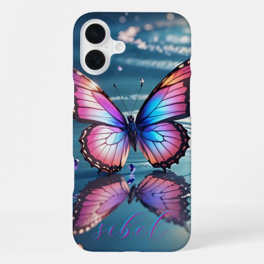 Moderne Butterfly-Monogramm-Hülle mit Farbverlauf iPhone Hülle (Rückseite)