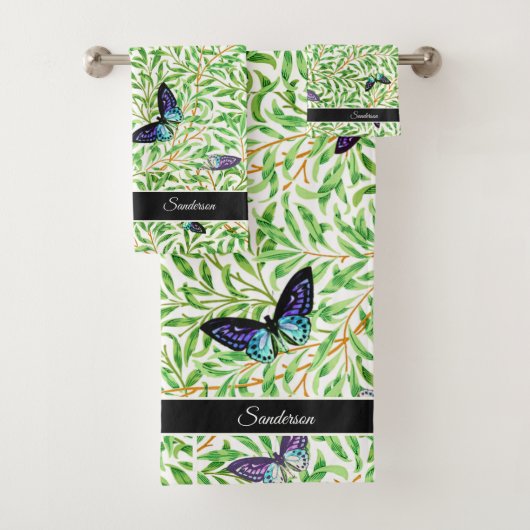 Moderne Butterfly Stilvolle Blue Monogram Badhandtuch Set (Insitu)