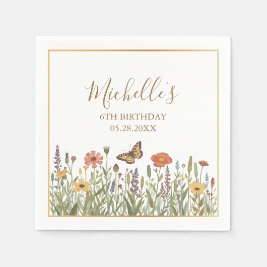 Moderne Butterfly und Wildblumen-Geburtstagsfeier  Serviette (Vorderseite)