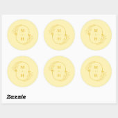 Moderne Buttergelbe Boho-Monogramm-Hochzeit Runder Aufkleber (Blatt)