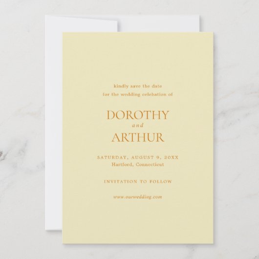 Moderne buttergelbe Hochzeit Save The Date (Vorderseite)