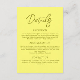 Moderne Buttergelbe Hochzeitdetails Begleitkarte