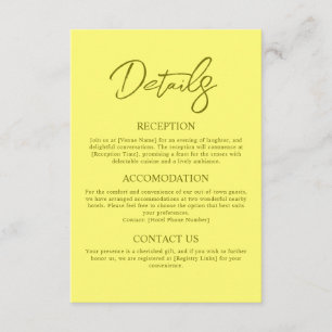 Moderne Buttergelbe Hochzeitdetails Begleitkarte