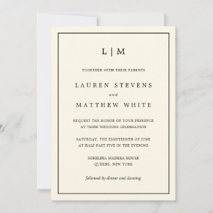 Moderne Buttergelbe Monogramm Elegante Hochzeit Einladung