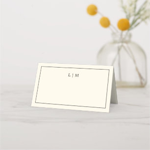 Moderne Buttergelbe Monogramm Elegante Hochzeit Platzkarte