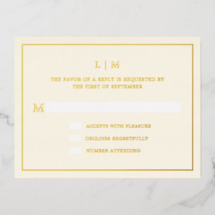 Moderne Buttergelbe Monogramm-Hochzeits-RSVP-Karte Folie Einladungspostkarte