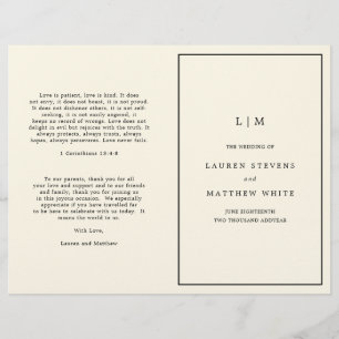 Moderne Buttergelbe Monogramm-Hochzeitsprogramm