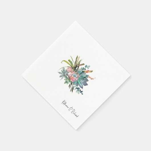 Moderne Cactus Arrangement Wedding Script Names Serviette (Ecke)