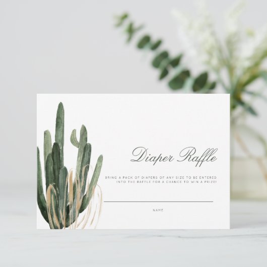 Moderne Cactus Baby Shower Diaper Raffle Card (Stehend Vorderseite)