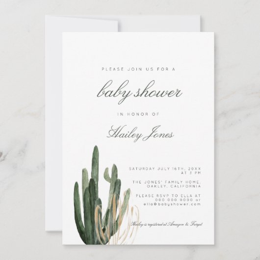 Moderne Cactus Baby Shower Einladung (Vorderseite)
