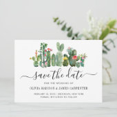 Moderne Cactus Cacti Succulent Floral South Weddin Save The Date (Stehend Vorderseite)