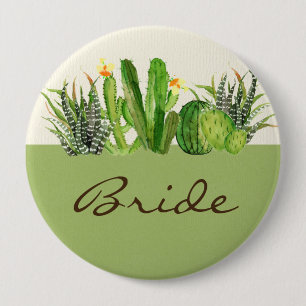 MODERNE CACTUS FLORAL GARDEN WATERCOLOR BRIDE BUTTON