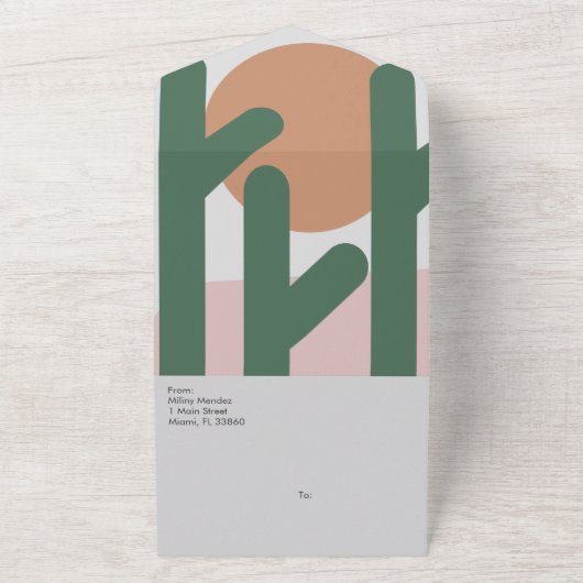 Moderne Cactus Sun Bio Script Wedding All In One Einladung (Außenbereich)