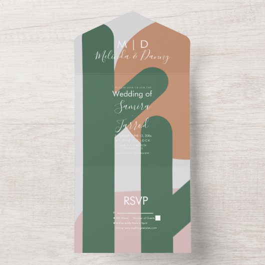 Moderne Cactus Sun Bio Script Wedding All In One Einladung (Innen Boden)