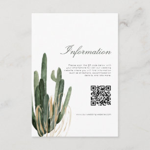Moderne Cactus Wedding Information QR Code Karte