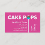 Moderne Cake Pops Business Card Visitenkarte<br><div class="desc">Entdecken Sie Ihr Geschäft stilvoll mit dieser modernen, farbenfrohen und auffälligen Backerkarte. Ideal für eine Bäckerei, die sich auf Kuchen Pop und andere süße Leckereien spezialisiert. Enthält die Worte "Kuchen Pop" in großen, fetten Buchstaben mit einem zeichn eines Kuchen-Pops im Buchstaben "O". Dieses attraktive Design wird Ihren Kunden einen bleibenden...</div>