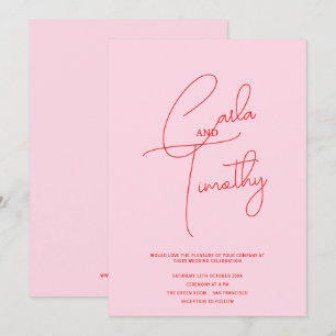 Moderne Caligraphie Script Red Pink Wedding Einladung