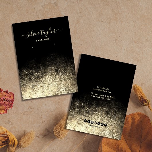 Moderne Calligrafy Gold Black Earring-Grafikkarte Visitenkarte