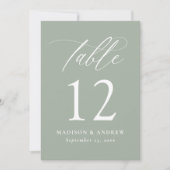 Moderne Calligrafy Sage Green Wedding Tischnummer (Vorderseite)