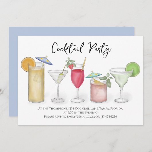 Moderne Calligraphie Cocktails Getränke Aquarell S Einladung (Vorne/Hinten)