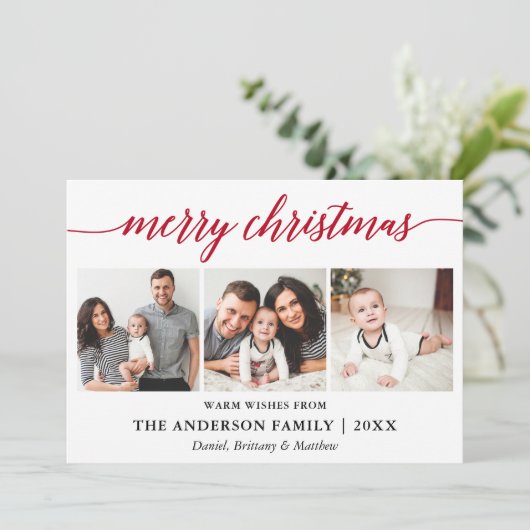 Moderne Calligraphie Rot Frohe Weihnachten 3 Foto (Stehend Vorderseite)