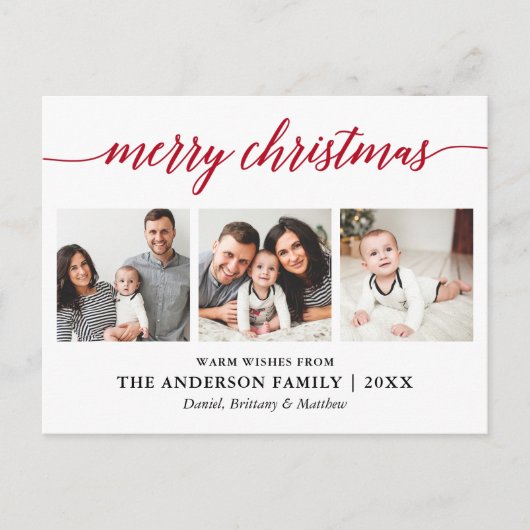 Moderne Calligraphie Rot Frohe Weihnachten 3 Foto Postkarte (Vorderseite)