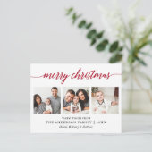 Moderne Calligraphie Rot Frohe Weihnachten 3 Foto Postkarte (Stehend Vorderseite)