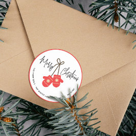 Moderne Calligraphie Rote Mitten Rücksendeadresse Runder Aufkleber