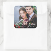 Moderne Calligraphy Couple Foto Wedding Vielen Dan Quadratischer Aufkleber (Tasche)