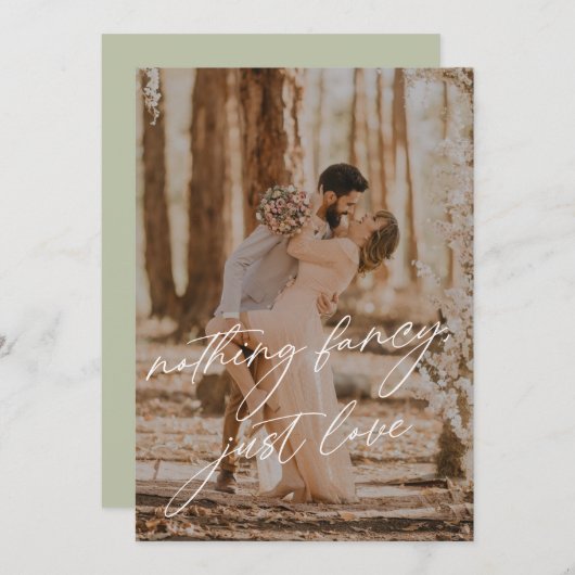 Moderne Calligraphy Sage Foto Elopement Wedding Einladung (Vorne/Hinten)