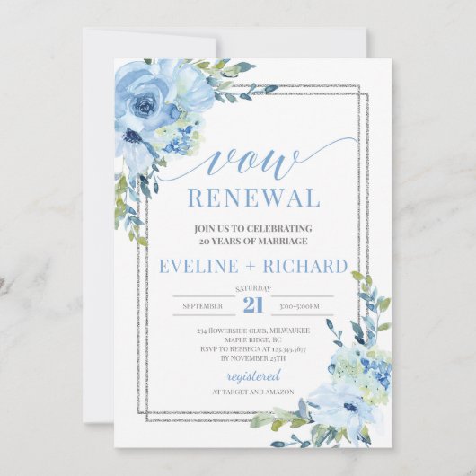 Moderne Callygraphie, die blaues Boho gelobt Erneu Einladung (Vorderseite)